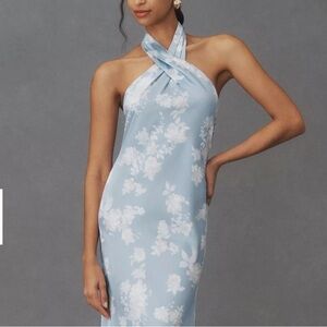 BHLDN Light Blue Floral Halter Maxi Dress